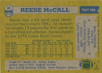 1982 Topps #18 Reese McCall Back