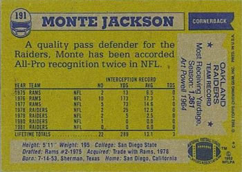 1982 Topps #191 Monte Jackson Back