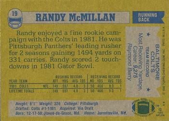 1982 Topps #19 Randy McMillan Back