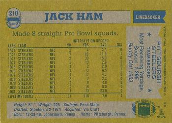 1982 Topps #210 Jack Ham Back