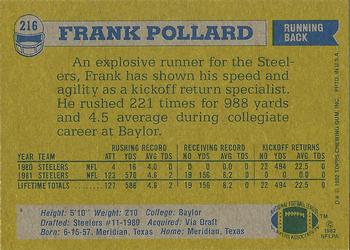 1982 Topps #216 Frank Pollard Back