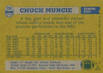 1982 Topps #236 Chuck Muncie Back