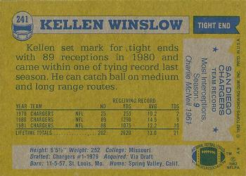 1982 Topps #241 Kellen Winslow Back