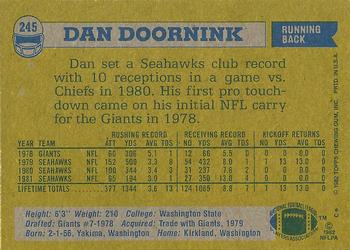 1982 Topps #245 Dan Doornink Back