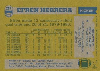 1982 Topps #247 Efren Herrera Back