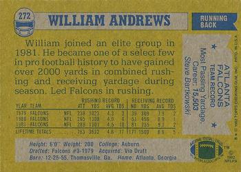 1982 Topps #272 William Andrews Back