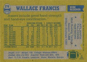 1982 Topps #278 Wallace Francis Back