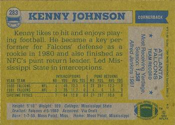 1982 Topps #283 Kenny Johnson Back