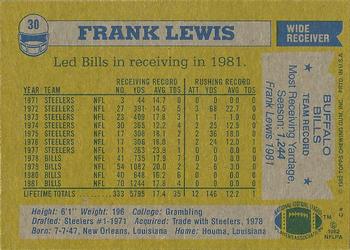 1982 Topps #30 Frank Lewis Back