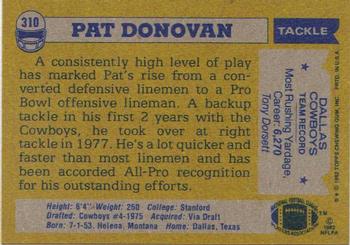 1982 Topps #310 Pat Donovan Back