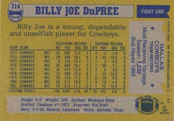 1982 Topps #314 Billy Joe DuPree Back
