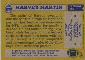 1982 Topps #320 Harvey Martin Back