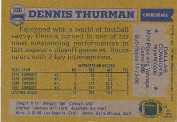 1982 Topps #326 Dennis Thurman Back
