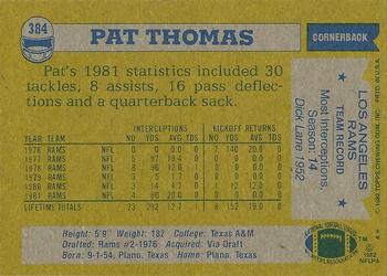 1982 Topps #384 Pat Thomas Back