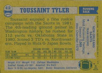 1982 Topps #412 Toussaint Tyler Back