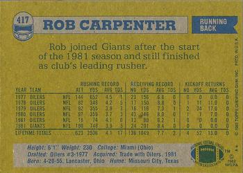 1982 Topps #417 Rob Carpenter Back