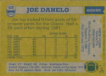1982 Topps #420 Joe Danelo Back