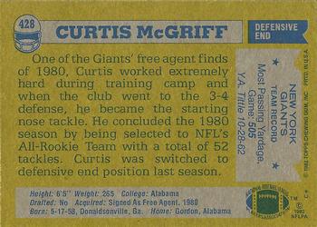 1982 Topps #428 Curtis McGriff Back