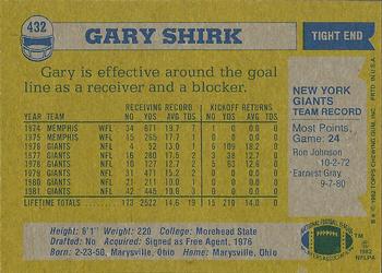 1982 Topps #432 Gary Shirk Back
