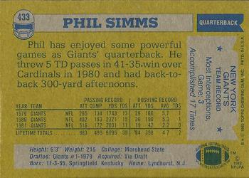 1982 Topps #433 Phil Simms Back