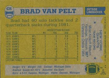 1982 Topps #436 Brad Van Pelt Back