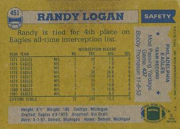 1982 Topps #451 Randy Logan Back