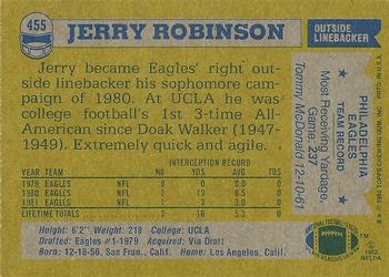 1982 Topps #455 Jerry Robinson Back