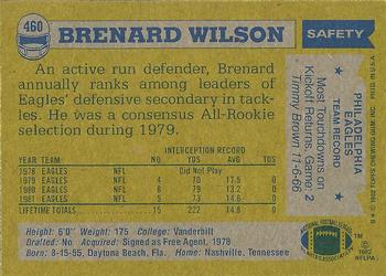 1982 Topps #460 Brenard Wilson Back