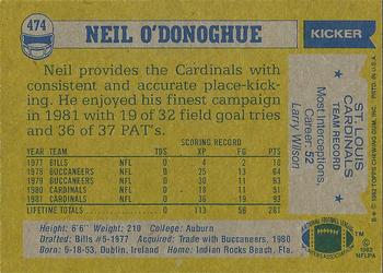 1982 Topps #474 Neil O'Donoghue Back