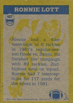 1982 Topps #487 Ronnie Lott Back
