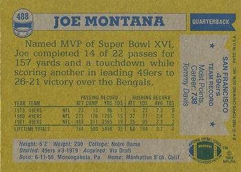 1982 Topps #488 Joe Montana Back