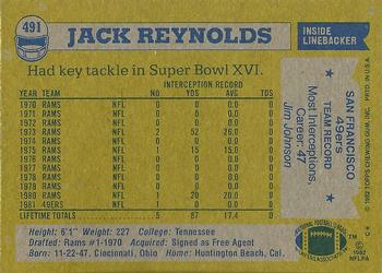 1982 Topps #491 Jack Reynolds Back