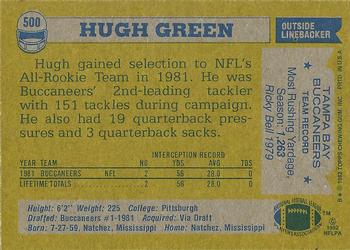 1982 Topps #500 Hugh Green Back