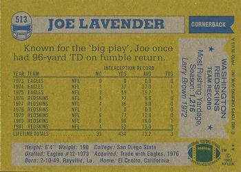 1982 Topps #513 Joe Lavender Back