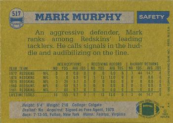 1982 Topps #517 Mark Murphy Back