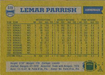 1982 Topps #519 Lemar Parrish Back