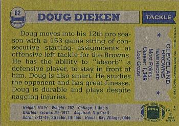 1982 Topps #62 Doug Dieken Back