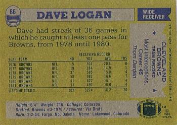 1982 Topps #66 Dave Logan Back