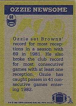 1982 Topps #68 Ozzie Newsome Back