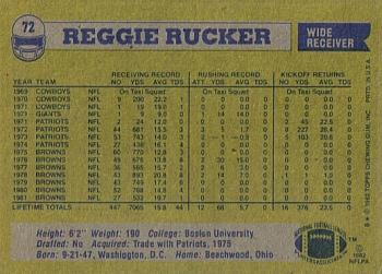 1982 Topps #72 Reggie Rucker Back
