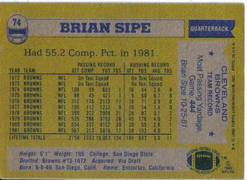 1982 Topps #74 Brian Sipe Back