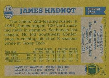 1982 Topps #116 James Hadnot Back