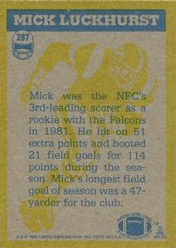 1982 Topps #287 Mick Luckhurst Back
