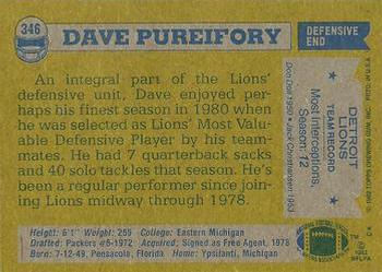1982 Topps #346 Dave Pureifory Back