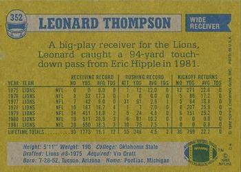 1982 Topps #352 Leonard Thompson Back
