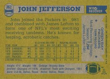 1982 Topps #362 John Jefferson Back
