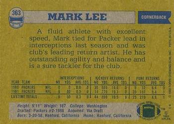 1982 Topps #363 Mark Lee Back