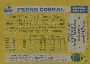 1982 Topps #370 Frank Corral Back