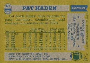 1982 Topps #377 Pat Haden Back