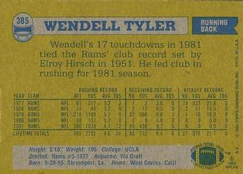 1982 Topps #385 Wendell Tyler Back
